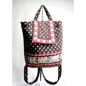 Vera Bradley MIMI Backpack Floral Black Red Retired Pattern Cotton Drawstring